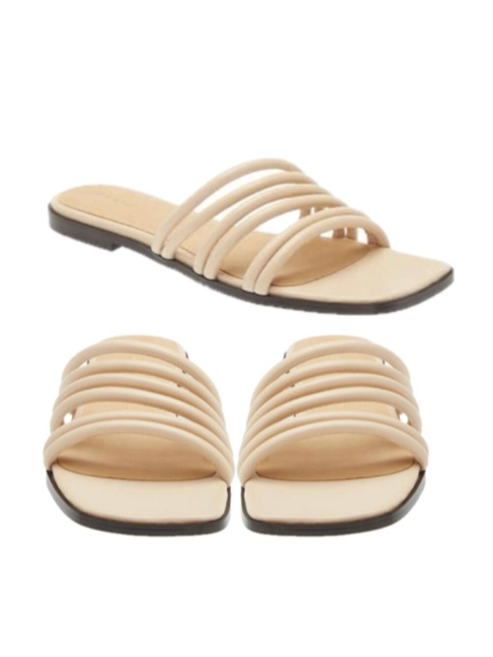 FRAME Le Capri Leather Strappy Square-Toed Slide Sandals (Nude)